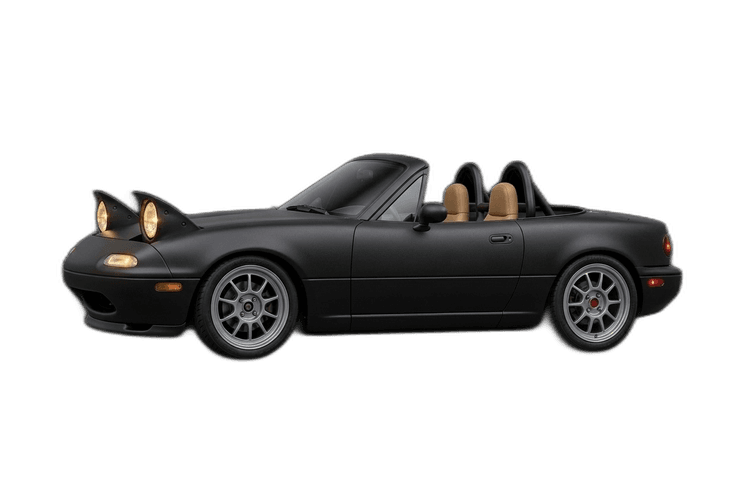 Matte black Mazda Miata with pop-up headlights