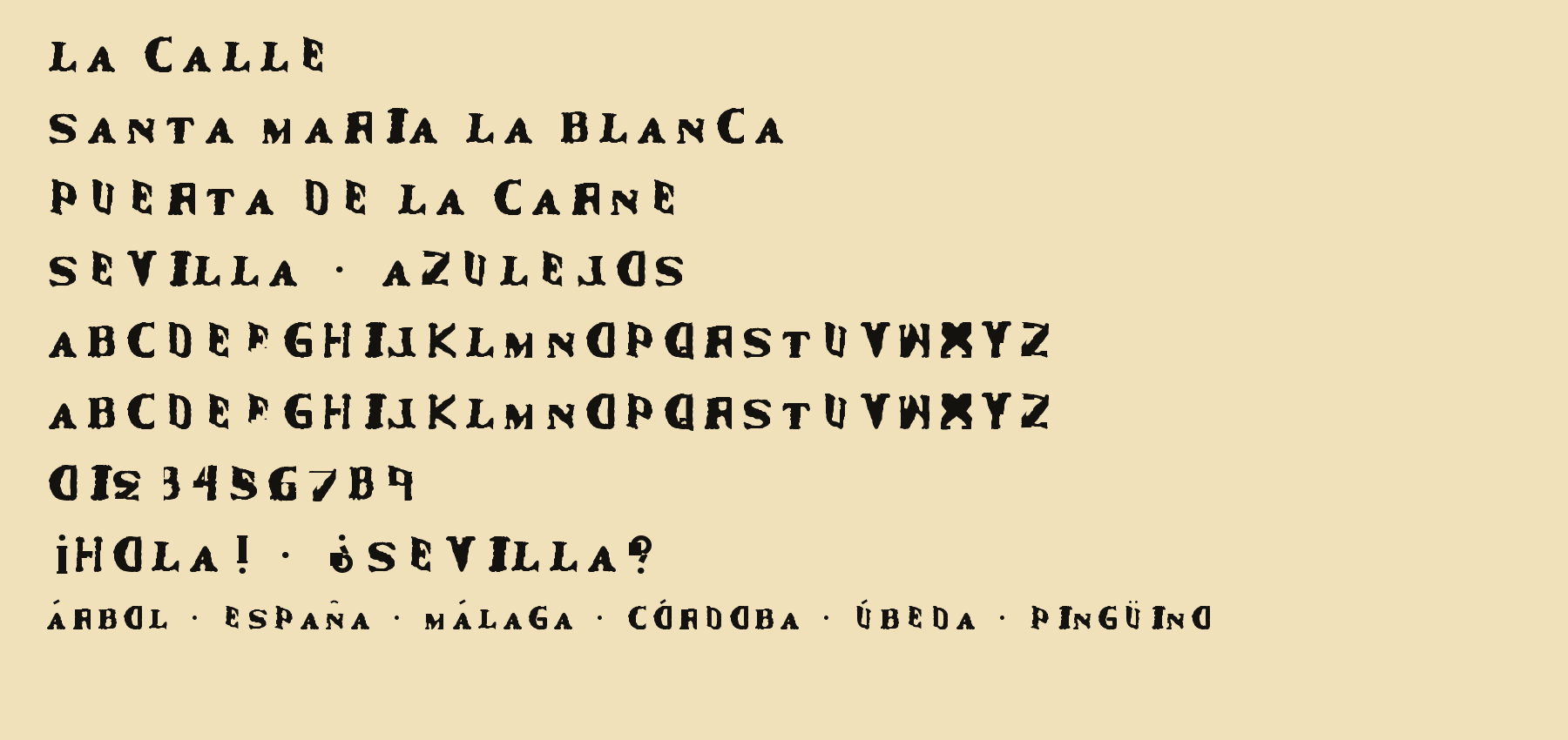 La Calle version 0.1 alphabet, numerals, punctuation, and Spanish accented characters